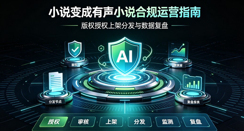 小说变成有声小说合规运营指南：版权授权上架分发与数据复盘